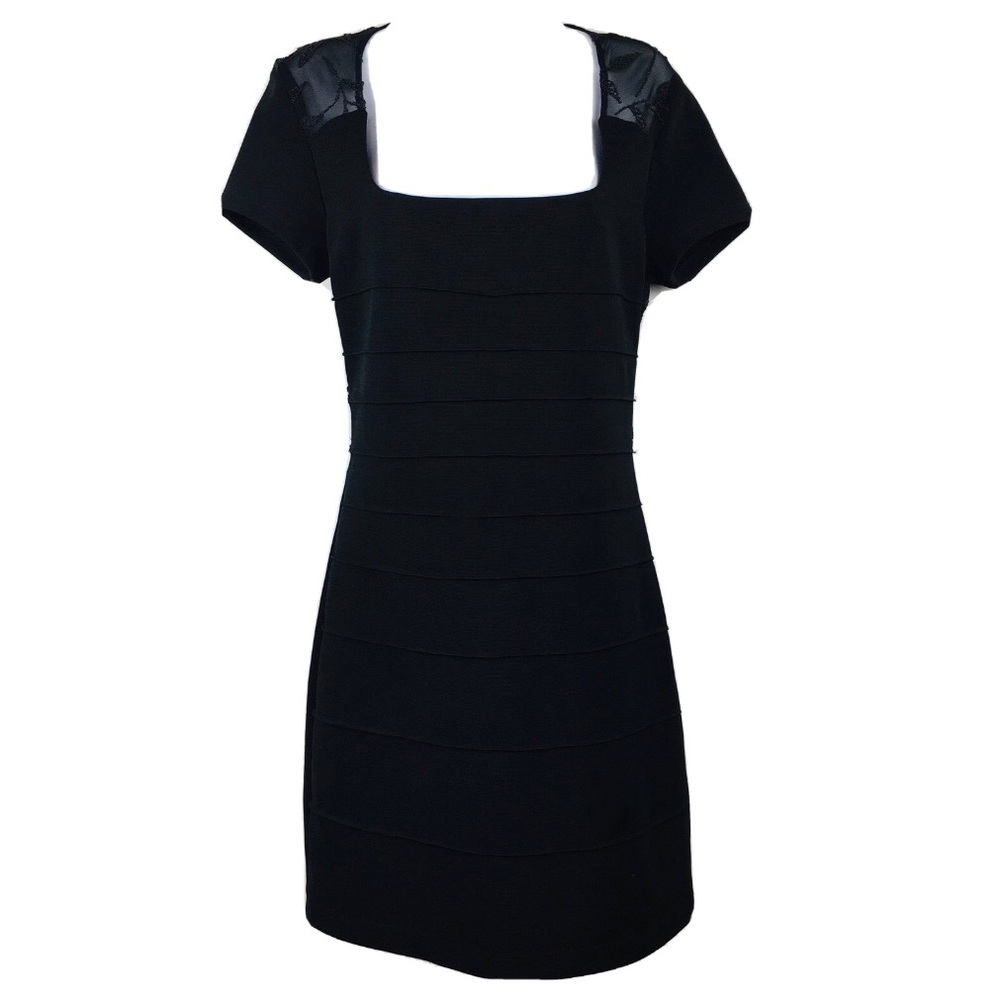 Vintage Peep Bodycon Little Black Cocktail Dress size Large Sheer Back Beading